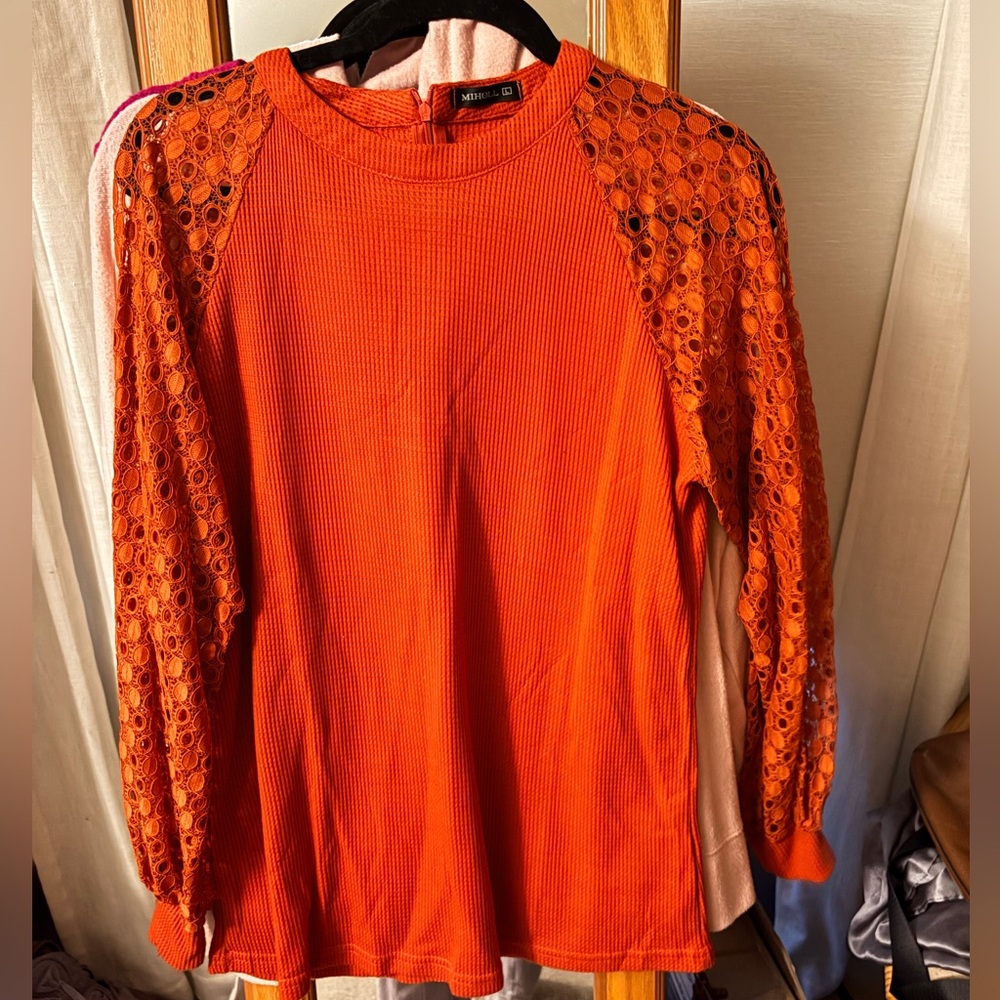 Orange Lace Sleeve Top